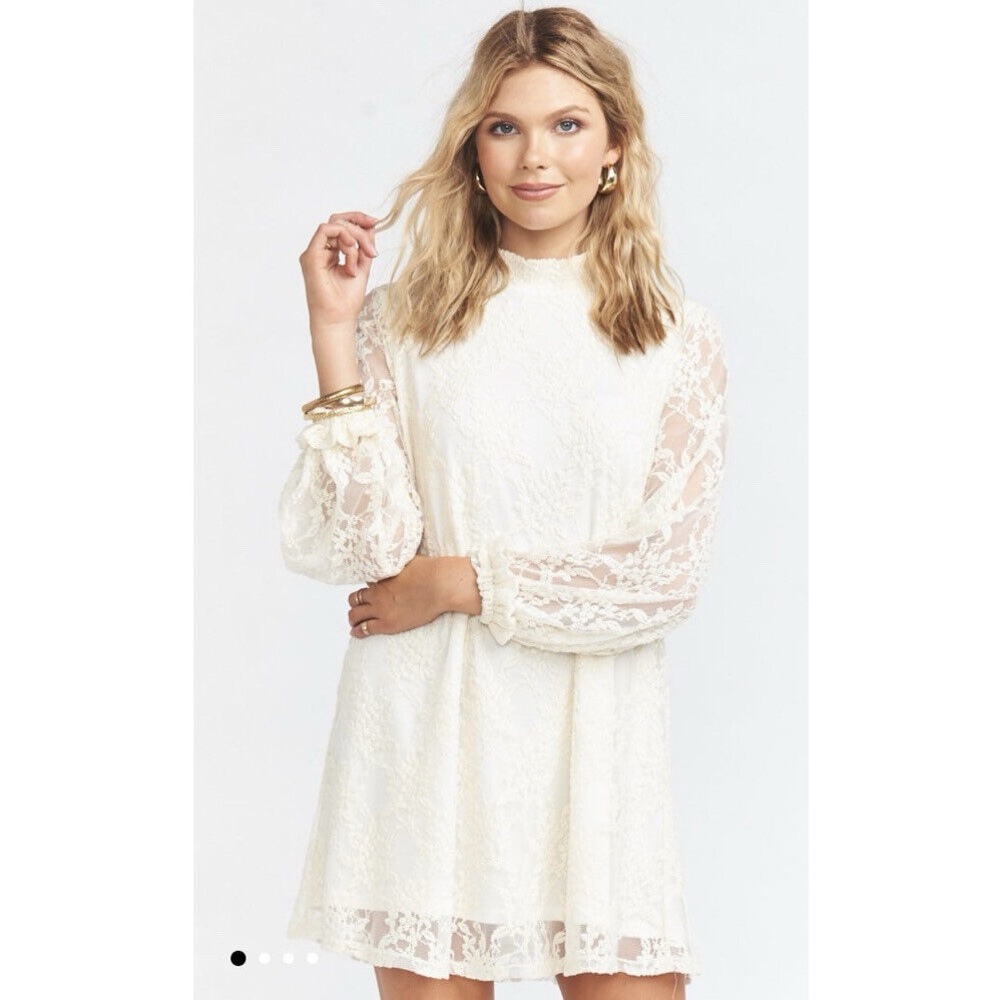 ✨BRIDAL BOHO DREAM! Show Me Your Mumu cream lace mini dress with long sleeves